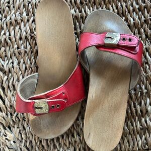 Vintage Dr. Scholl’s Wooden Exercise Red Leather Sandals